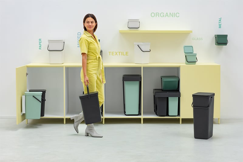 Poubelle De Cuisine 42L Avec Tri Sélectif - 2 Compartiments, Tiroir, Roulettes, Blanc/gris