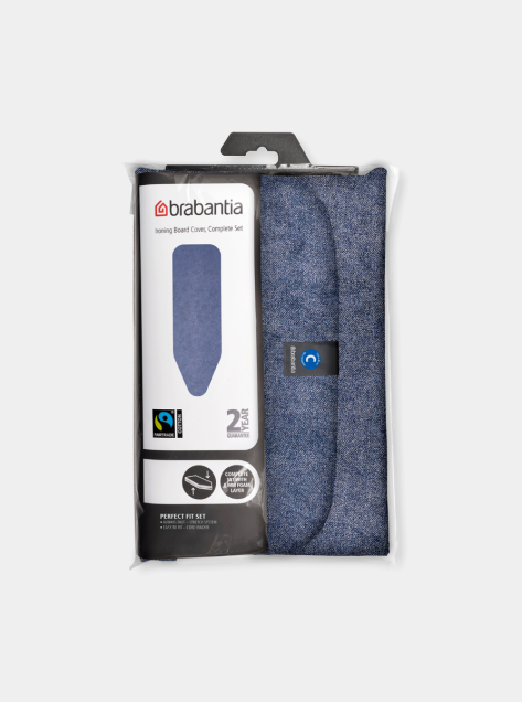Funda para mesa de planchar C 124 x 45 cm, set completo - Denim Blue, Algodón Fairtrade