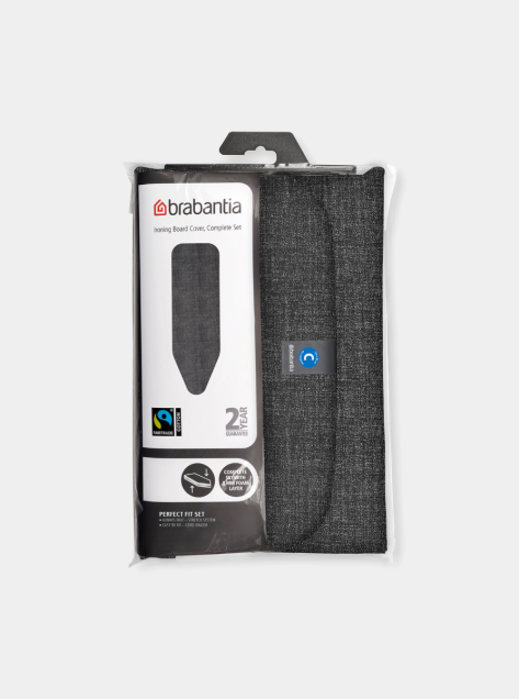 Funda para mesa de planchar C 124 x 45 cm, set completo - Denim Black, Algodón Fairtrade