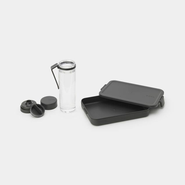 Make & Take 2 Set pranzo Break (caraffa con filtro, portavivande dal design piatto in plastica) - Dark Grey