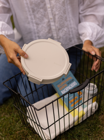 Make & Take Boîte à salade Ronde 1.3L, Plastique - Soft Beige