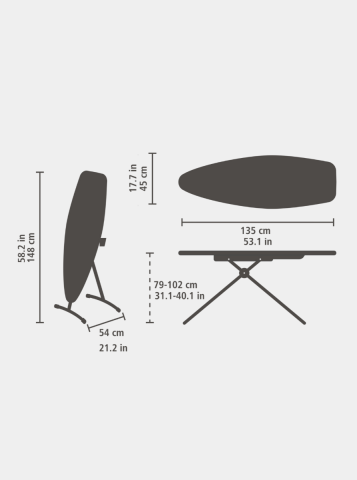 Steam & Ironing Board D 135x45 cm, Heat Resistant Parking Zone - Denim Black