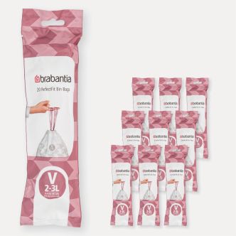 Sacs poubelle PerfectFit Code V (3 litres), 10 Rouleaux de 20 sacs