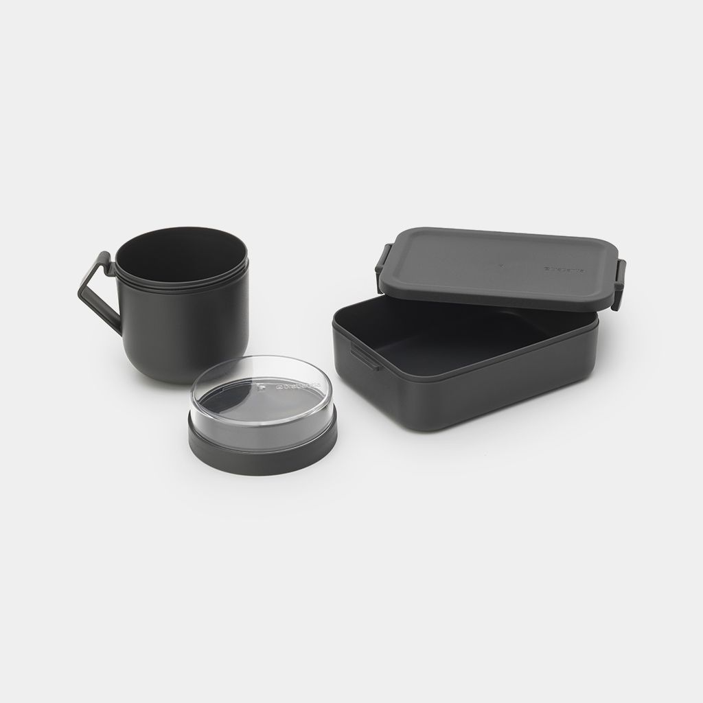 Make & Take für die Mittagspause 2er-Set, (Suppentasse 0,6 Liter, Lunchbox Mittelgroß Kunststoff) - Dark Grey