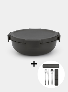 Make & Take Set Pranzo Insalata Make & Take Ciotola per Insalata con Set di Posate da 3 pezzi – Dark Grey