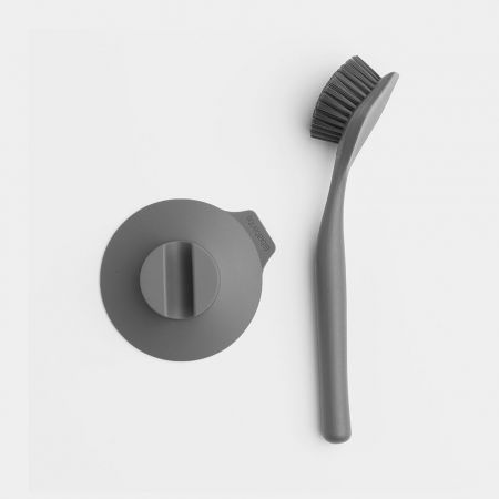 Dish Brush with Suction Cup Holder - Dark Grey