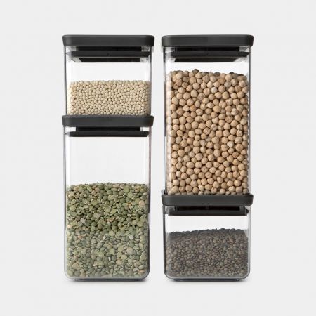 Square Canisters Set of 4, 2 x 0.7 & 2 x 1.6 litre - Tasty+ - Dark Grey