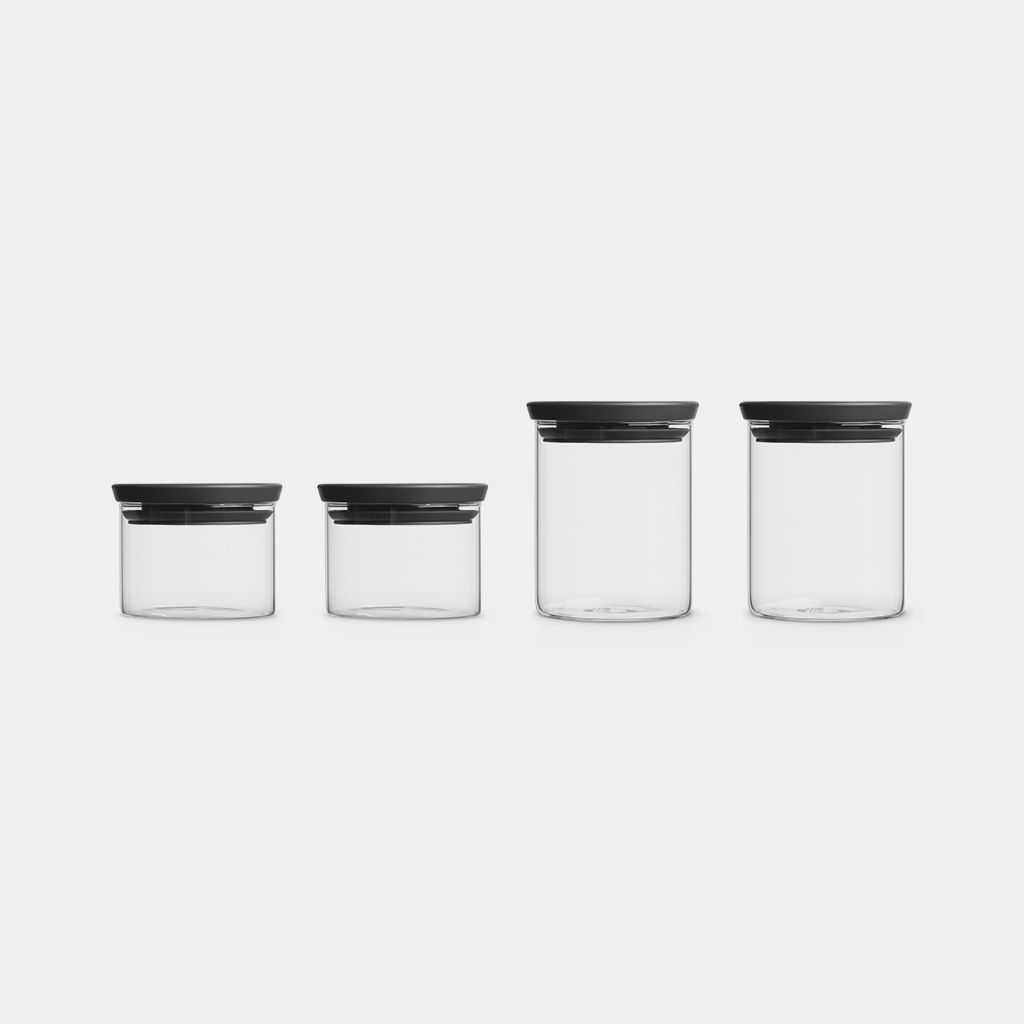 Stapelbarer Glasbehälter 4er Set - Dark Grey