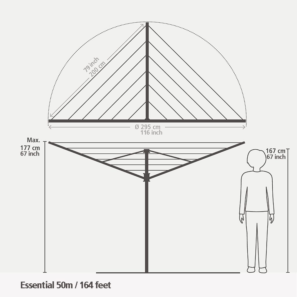 Tendedero Rotary Essential 50 metros, con soporte para jardín y diámetro de 35 mm - Metallic Grey