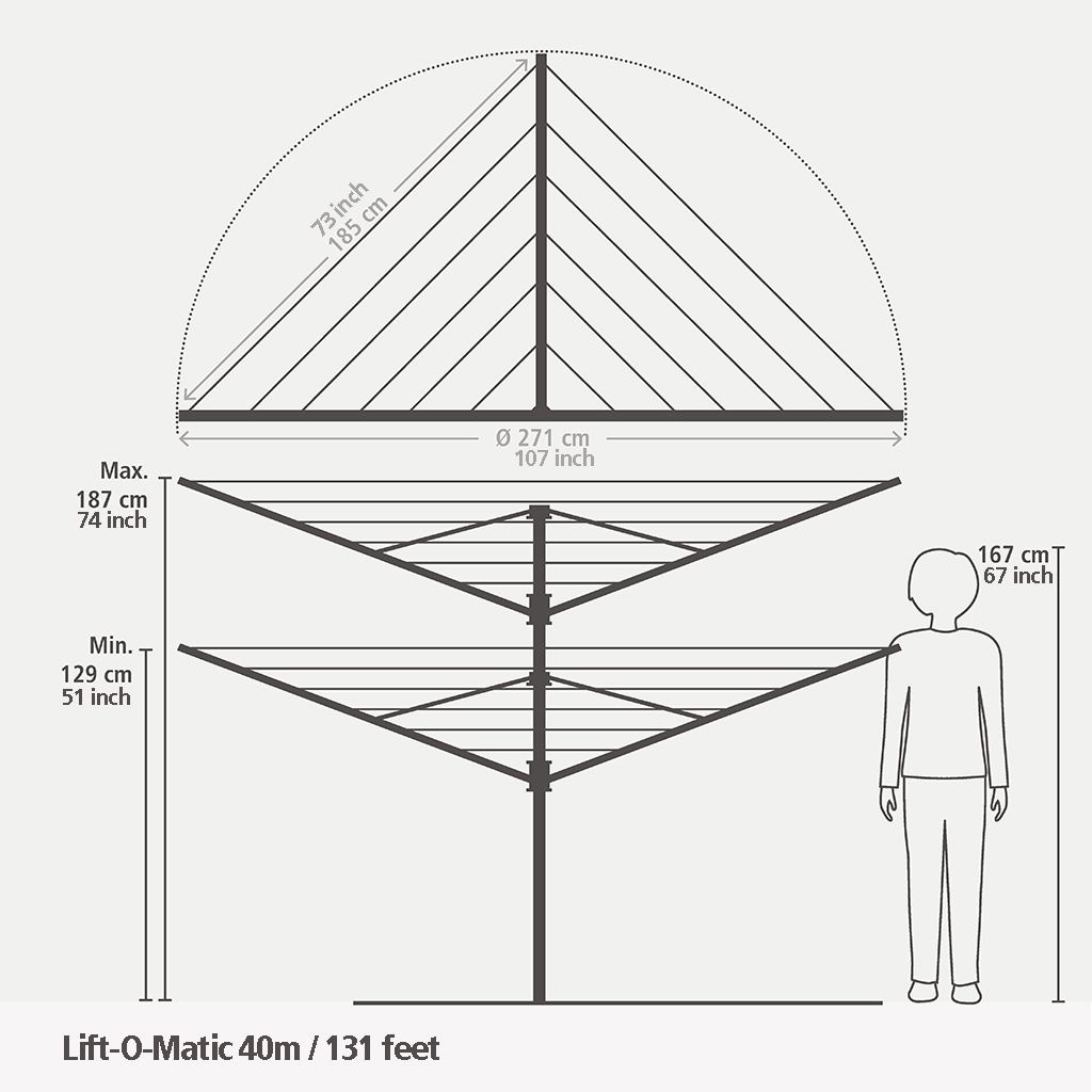 Tendedero Rotary Lift-O-Matic 40 metros con soporte jardín, Ø 45 mm, SplitPole - Metallic Grey