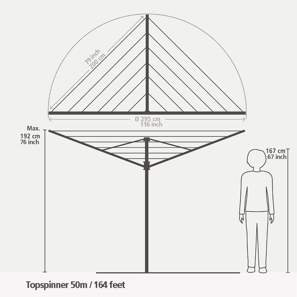 Tendedero Rotary Topspinner 50 metros, con soporte para jardín, funda y diámetro de 45 mm - Metallic Grey