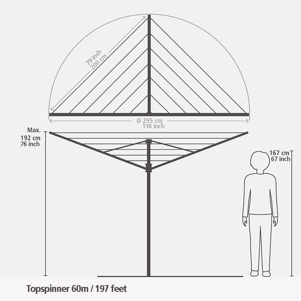 Tendedero Rotary Topspinner 60 metros, con soporte para jardín y diámetro de 45 mm - Metallic Grey