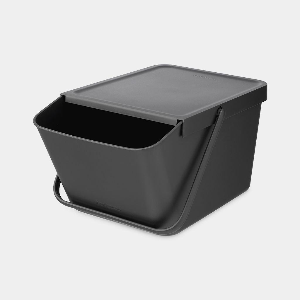 Brabantia Sort & Go - Cubo de basura de cocina (6.6 galones/gris claro)  apilable con asa y tapa extraíble, fácil de limpiar, bolsas PerfectFit