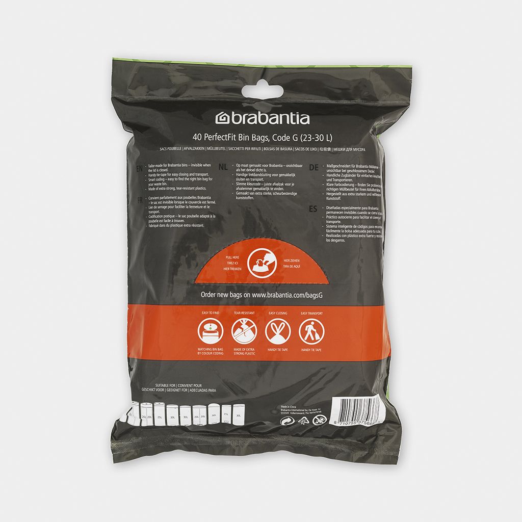 Sacs poubelle PerfectFit Code G (23-30 litres), Distributeur, 40 sacs