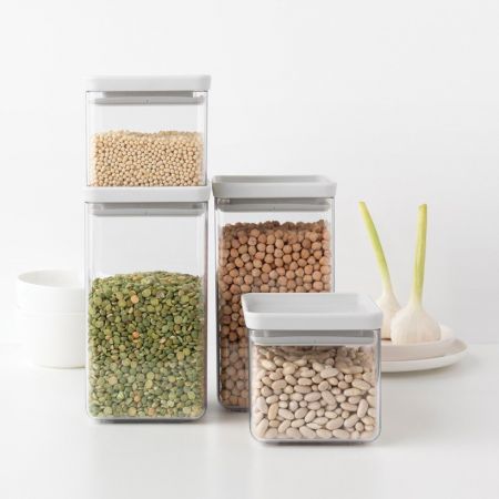 Square Canisters Set of 4, 2 x 0.7 & 2 x 1.6 litre - Tasty+ - Light Grey