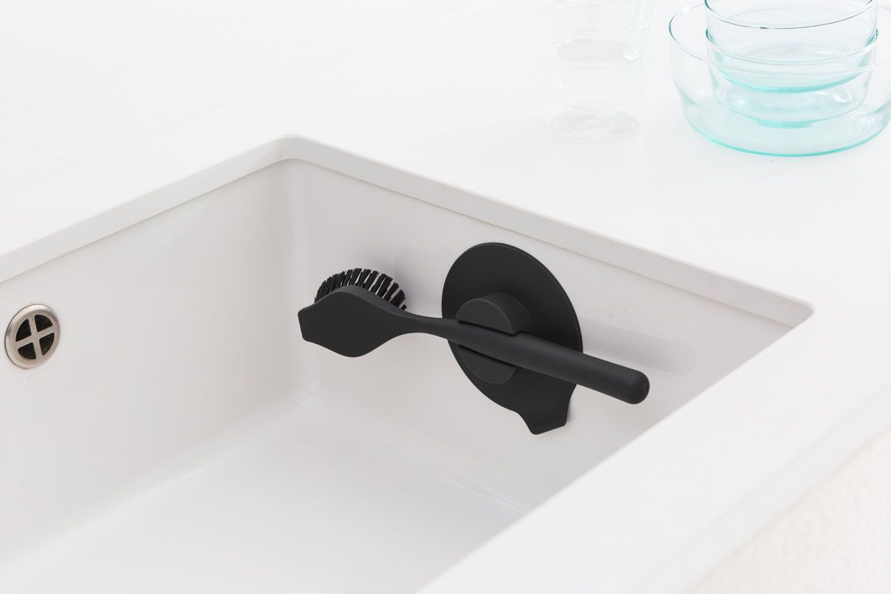 Dish Brush with Suction Cup Holder - Dark Gray