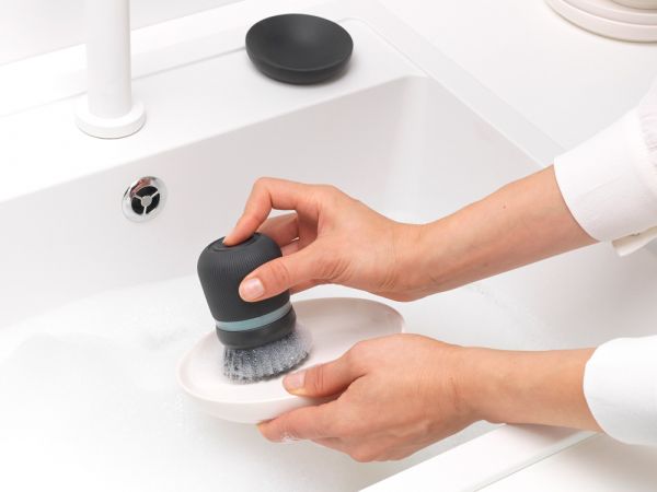 Soap Dispensing Dish Brush Dark Grey