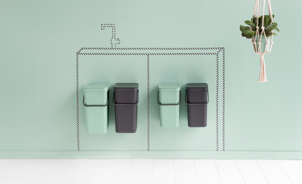 Sort & Go Built-in Bin 2 x 16 litres - Jade Green & Grey