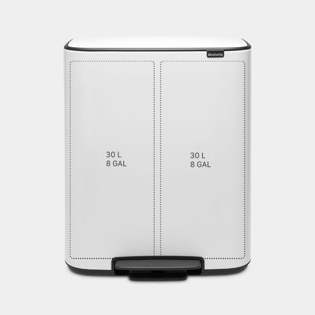 Bo Pedal Bin 2 x 30 litre - White
