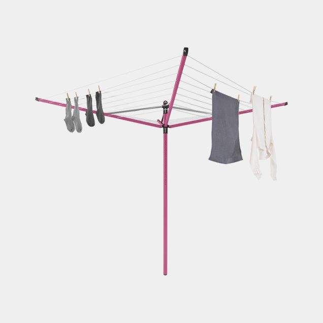 Lift-O-Matic Droogmolen 50 meter, met grondanker, hoes & wasknijpertas, Ø 45 mm - Spring Pink