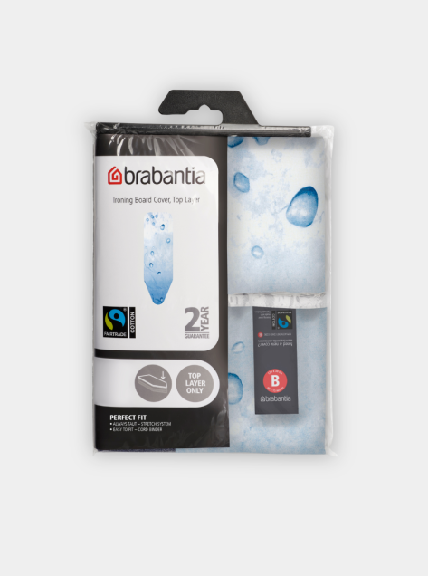 Ironing Board Cover B 124 x 38 cm, Top Layer - Ice Water, Fairtrade cotton