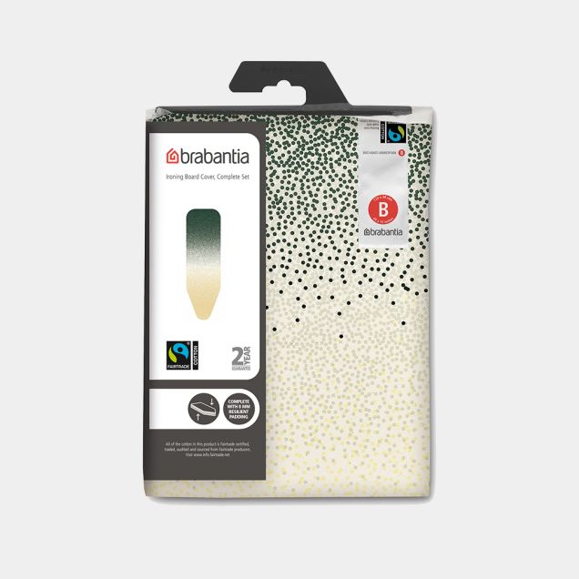 Pokrowiec na deskę do prasowania B 124 x 38 cm, kompletny zestaw – New Dawn, Bawełna Fairtrade