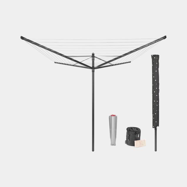 Séchoir Lift-O-Matic 50 mètres, avec ancre de sol, housse et sac pour pinces à linge, Ø 45 mm - Anthracite
