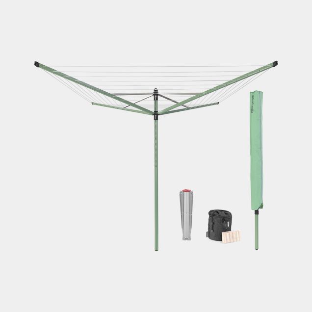 Séchoir Lift-O-Matic 50 mètres, avec ancre de sol, housse et sac pour pinces à linge, Ø 45 mm - Leaf Green