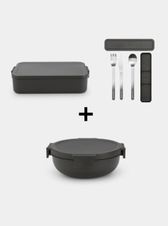 Make & Take Complete Lunch Set Bento lunchbox, Salade kom en 3-delige Bestekset – Dark Grey