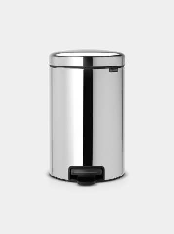 NewIcon Pedal Bin 12 litre, plastic inner bucket - Brilliant Steel