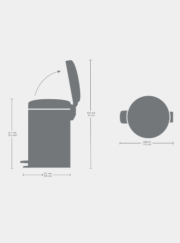 NewIcon Pedal Bin 12 litre, plastic inner bucket - Brilliant Steel