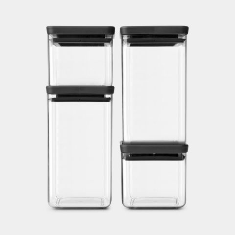 Vierkante Voorraadbussen Set van 4, 2 x 0,7 & 2 x 1,6 liter -TASTY+ - Dark Grey