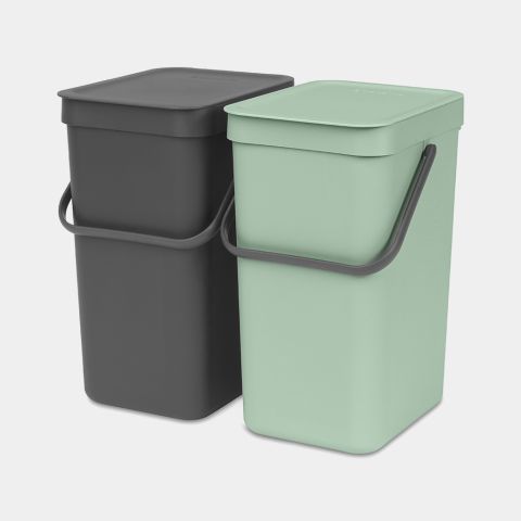 In-Cabinet Trash Can, Recycling Trash Can 2 x 3.2 gallon (12 liter) - Jade Green & Gray