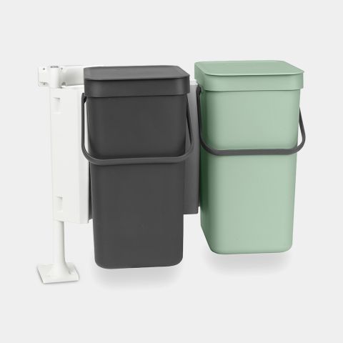 In-Cabinet Trash Can, Recycling Trash Can 2 x 3.2 gallon (12 liter) - Jade Green & Gray
