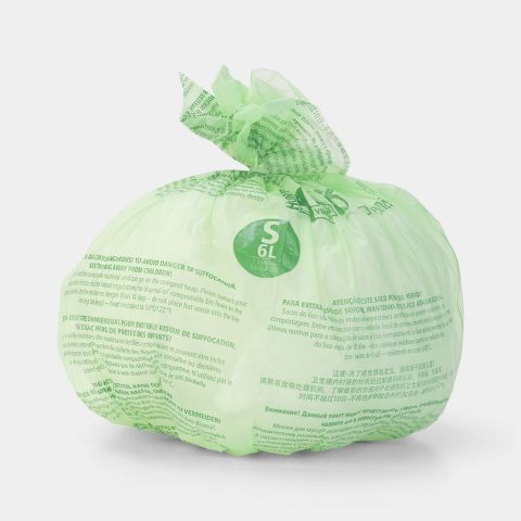 Compostable PerfectFit Trash Bags Code S 1.6 gallon (6 liter), Roll with 10 Bags