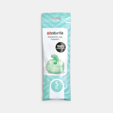 Compostable PerfectFit Trash Bags Code S 1.6 gallon (6 liter), Roll with 10 Bags