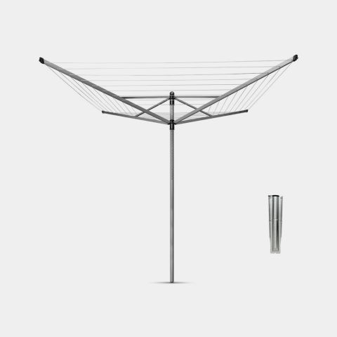 Suszarka ogrodowa Lift-O-Matic 50 m, z mocowaniem do gruntu, Ø45 mm – Szary Metaliczny