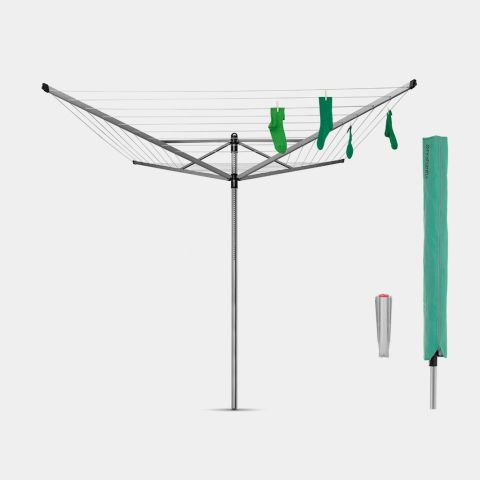 Tendedero Rotary Lift-O-Matic 60 metros, con soporte para jardín y diámetro de 45 mm - Metallic Grey