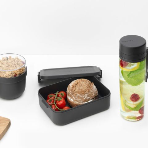Set de desayuno y almuerzo Make & Take (3 piezas: botella de agua con filtro, bol de desayuno de 0,5 litros, caja para almuerzo mediana de plástico) - Dark Grey