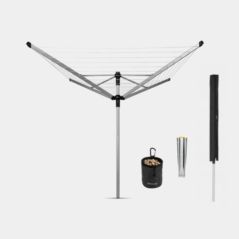 Tendedero Rotary Lift-O-Matic Advance 50 metros, con soporte para jardín, funda, bolsa para pinzas y diámetro de 50 mm - Metallic Grey