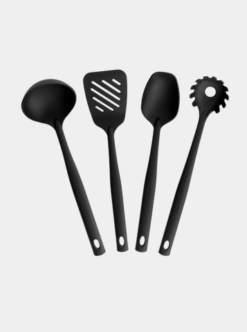 Set de service Black Line Spatule, cuillère à légumes, louche à soupe + cuillère à spaghetti - Black