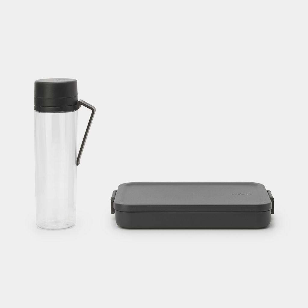 Make & Take Break Set 2 pieces (Water Bottle + Lunch Box Flat Plastic) - Dark Grey