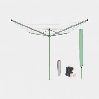 Suszarka ogrodowa Lift-O-Matic 50 m, z mocowaniem do gruntu, pokrowcem i pojemnikiem na klamerki, Ø45 mm – Leaf Green