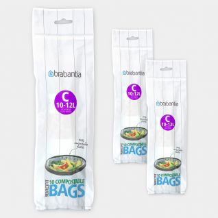 Bolsas PerfectFit biodegradables Código C (10-12 litros), 3 rollos de 10 bolsas