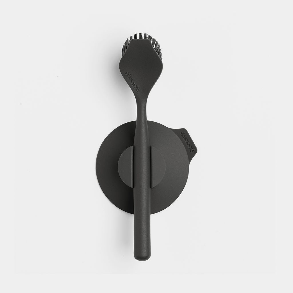 Dish Brush with Suction Cup Holder - Dark Gray