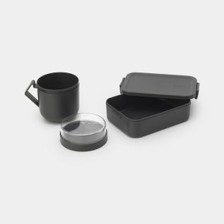 Make & Take Lunch Set 2 pieces (Soup Mug + Lunch Box Medium Plastic) - Dark Grey