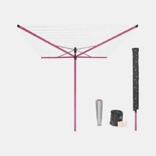 Lift-O-Matic Droogmolen 50 meter, met grondanker, hoes & wasknijpertas, Ø 45 mm - Spring Pink