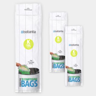 Sacs PerfectFit compostables Code K (10 litres), 3 rouleaux de 10 sacs
