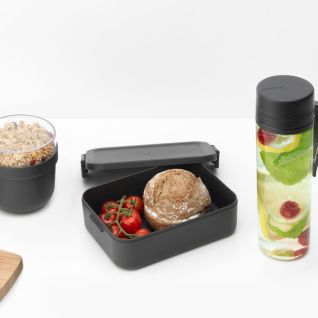 Make & Take Breakfast and Lunch Set 3 pieces (Water Bottle + Breakfast Bowl + Lunch Box Medium Plastic) - Dark Grey