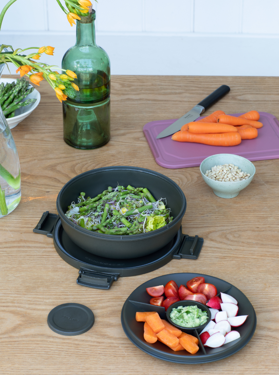 Make & Take Complete Lunch Set Bento Lunch Box  & Salad Bowl with 3-Piece Cutlery Set – Dark Grey